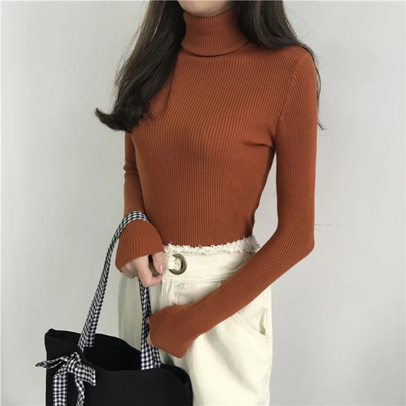 Women's Korean Turtleneck Sweater — Slim Knit Jumper