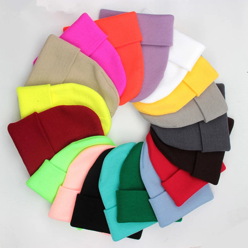 Plain knit beanie, unisex soft warm cuffed hat