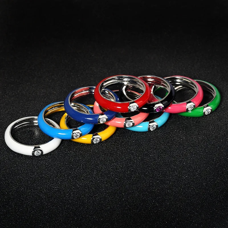 925 Silver Retro Enamel Flower Ring for Women - Adjustable
