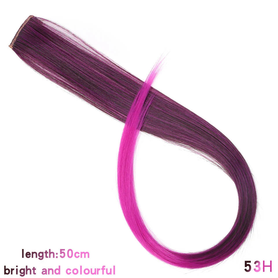All Long Straight Color Hair Piece Hair Extensions Clip In Highlight Rainbow Hair Streak Pink Synthetic Hair Strands on Clips