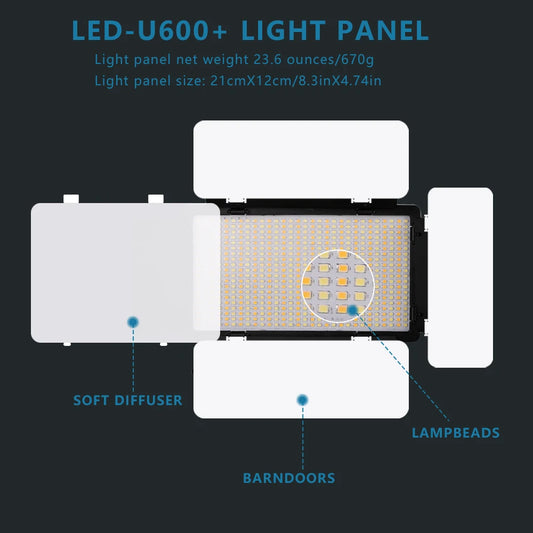 U800 LED Video Light Panel, Dimmable Bi-Color for Streaming - photo 2
