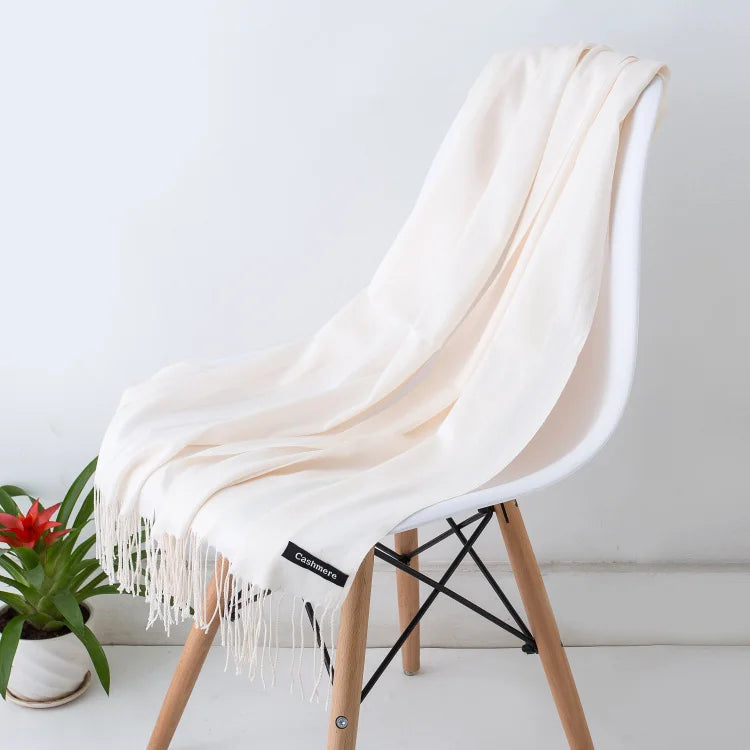 Women's Tassel Scarf, Soft Solid Color Shawl Wrap
