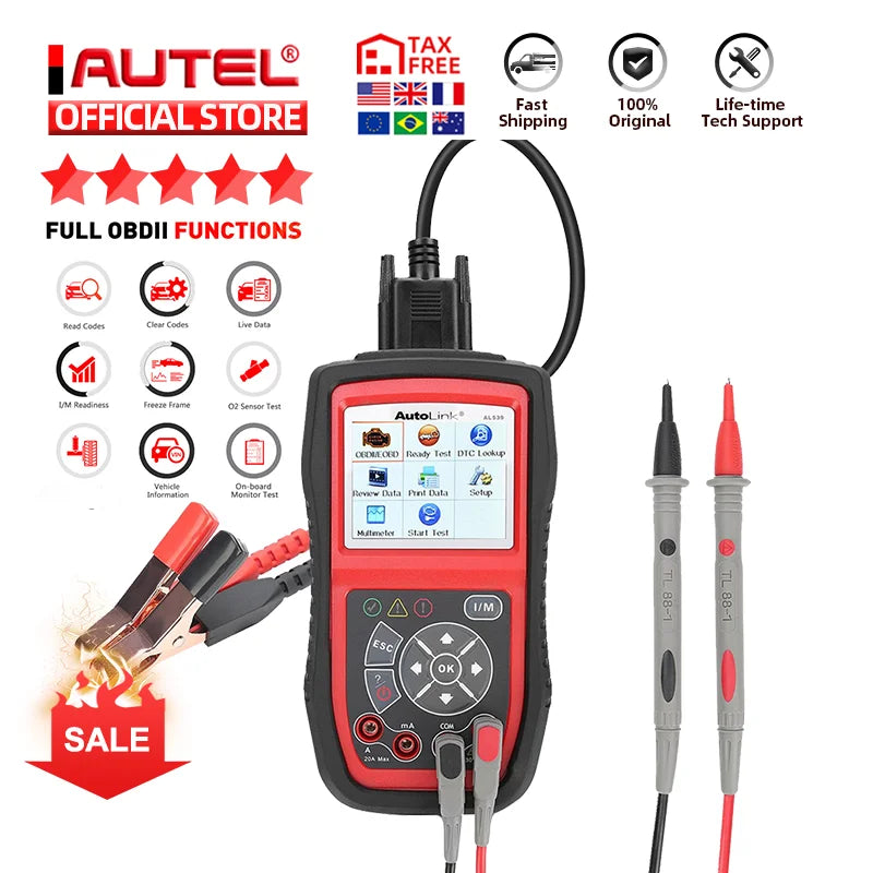Autel AL539B Auto Code Reader Electrical Battery Tester for 12 Volts Batteries EOBD OBD 2 OBD2 Scanner Original Free Shipping