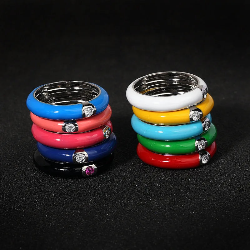 925 Silver Retro Enamel Flower Ring for Women - Adjustable