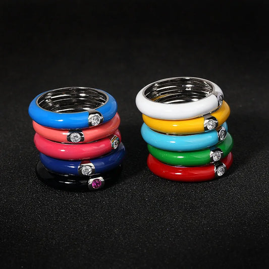 925 Silver Retro Enamel Flower Ring for Women - Adjustable