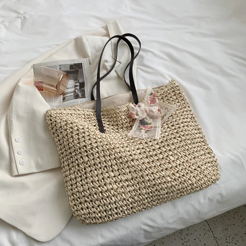 Women's Rattan Straw Beach Tote - Handwoven Large Summer Bag - photo 9