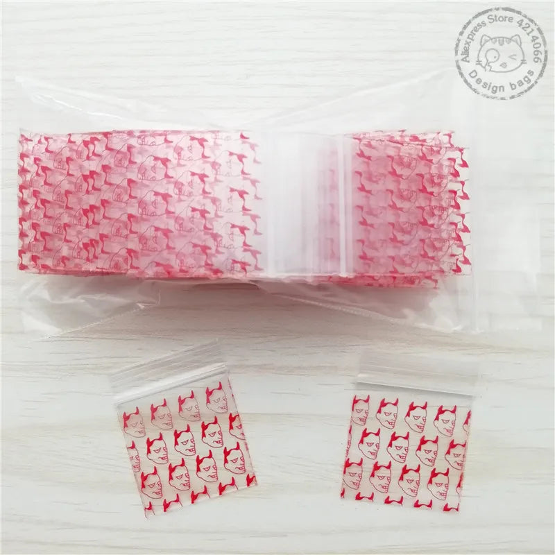 100pcs Mini Reclosable Storage Baggies - 1.25" Zip Craft Bags (Red Print)