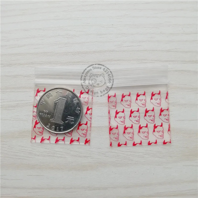 100pcs Mini Reclosable Storage Baggies - 1.25" Zip Craft Bags (Red Print)