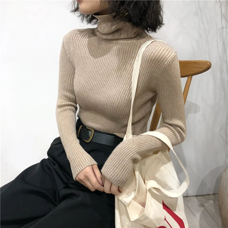 Women's Korean turtleneck sweater, slim knit — view 17 of 20