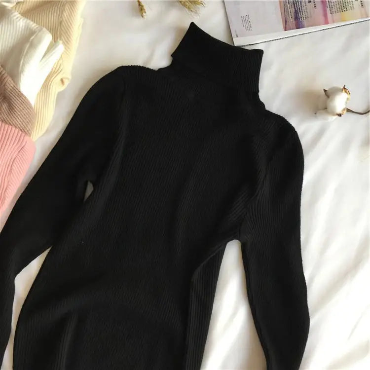 Women's Ribbed Turtleneck Sweater — Thick Knit Jumper