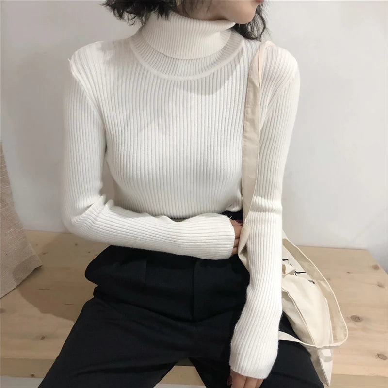 Women's Korean Turtleneck Sweater — Slim Knit Jumper