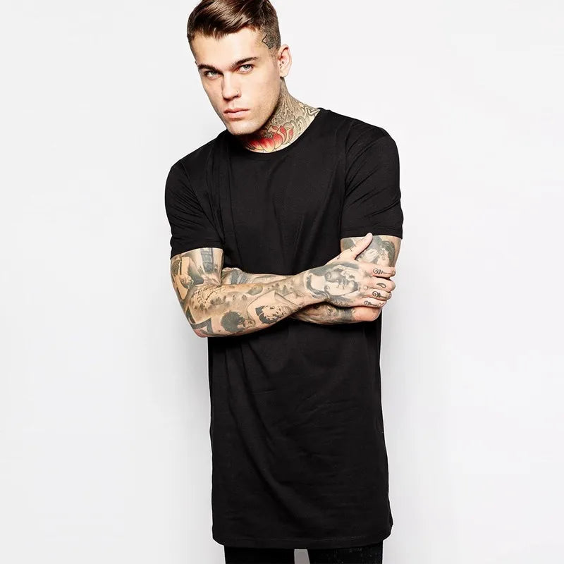 Men's Longline T-Shirt — Extra Long Hip-Hop Tee, White