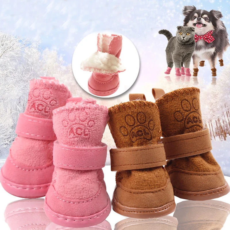 Warm Winter Pet Snow Boots - Non-Slip Shoes for Small Dogs and Cats