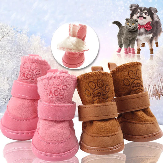 Warm Winter Pet Snow Boots - Non-Slip Shoes for Small Dogs and Cats