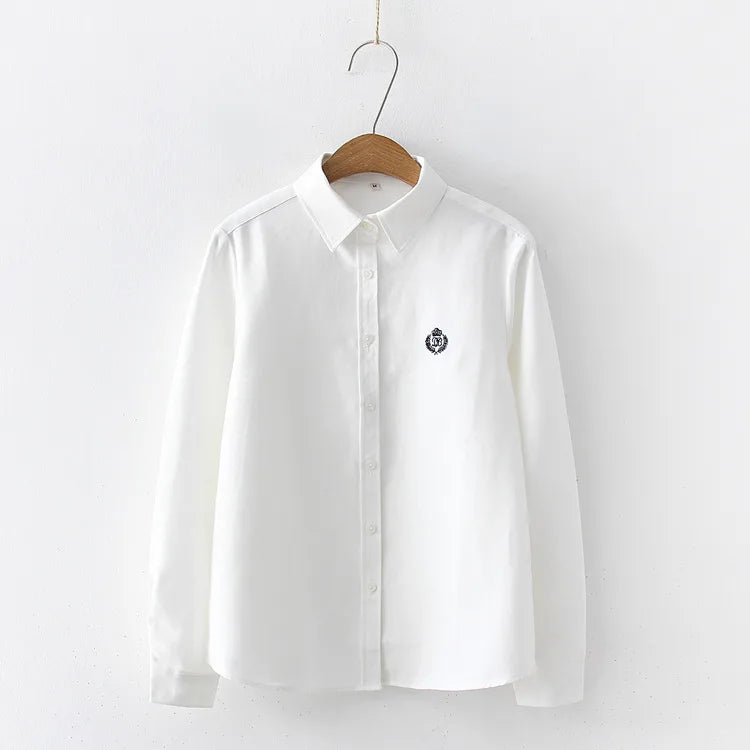 Women's Embroidered Long Sleeve Shirt - Simple Collared Blouse - photo 7