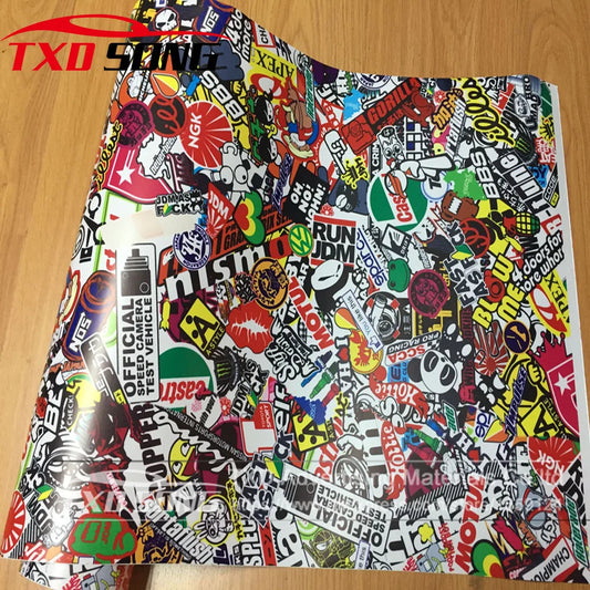 Skull Graffiti Stickerbomb Car Wrap — Vinyl Film, Air-Release