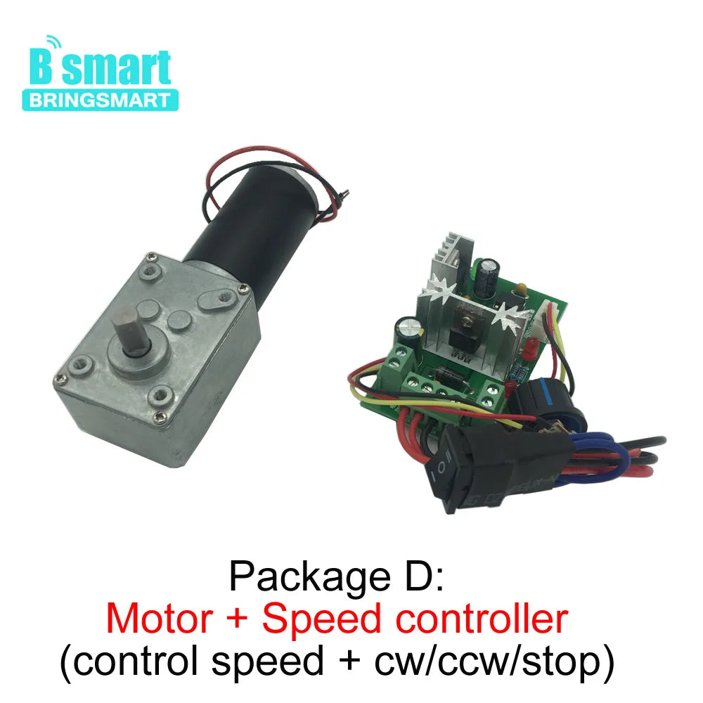 Worm Gear Motor 12V 24V Reversed 12-470rpm DC Motor High Torque 3.4-70kg Self-Lock For Curtain Machine Customized Home Equipment