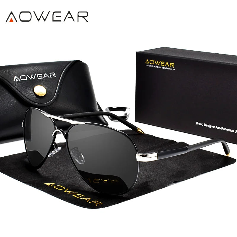 AOWEAR Polarized Aviator Sunglasses — Mirror Coating, Unisex