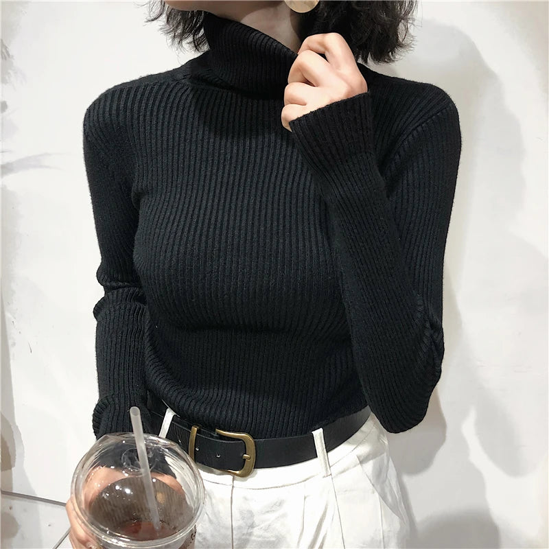 Women's Korean turtleneck sweater, slim knit — view 13 of 20