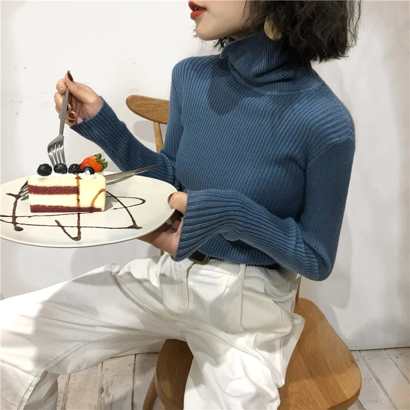 Women's Korean Turtleneck Sweater — Slim Knit Jumper