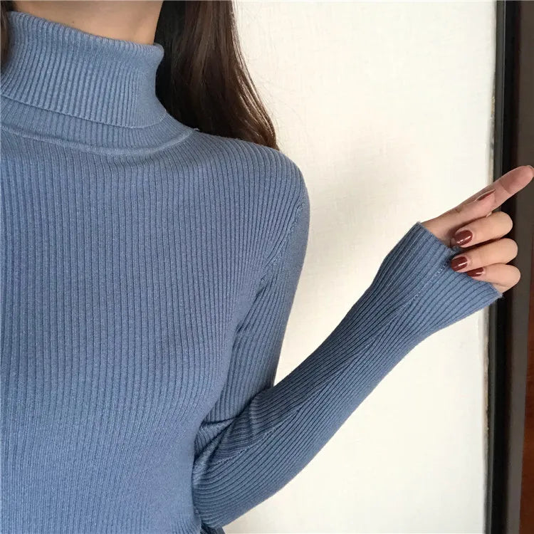 Women's Ribbed Turtleneck Sweater — Thick Knit Jumper