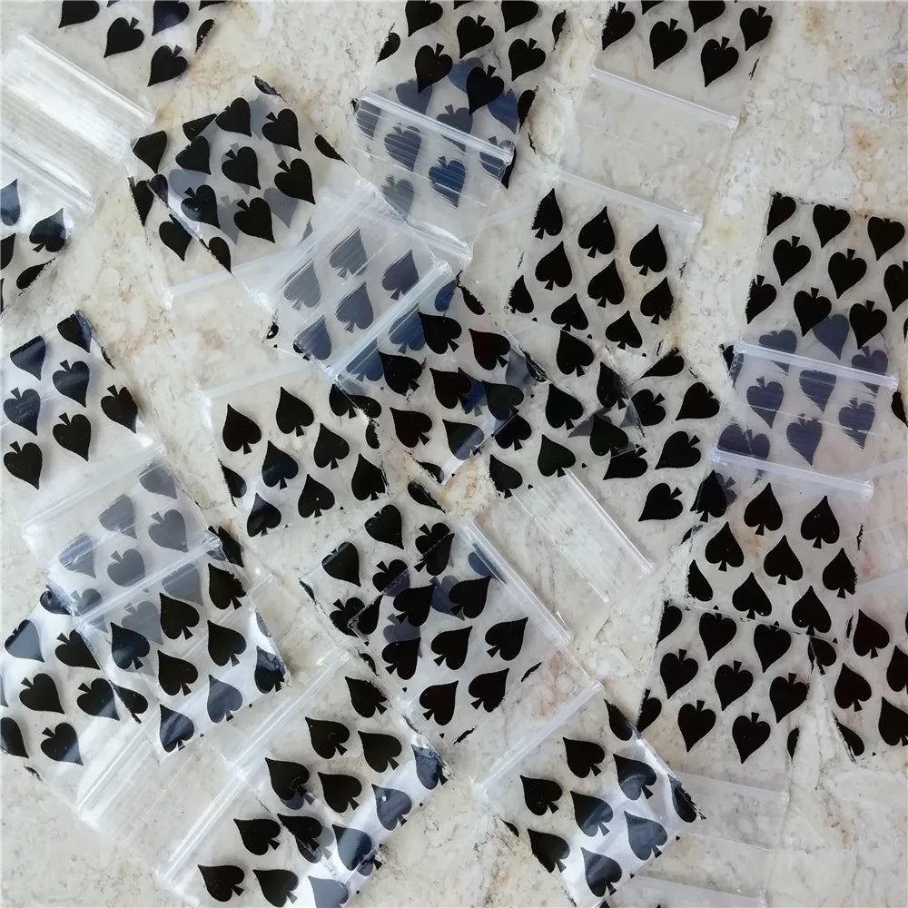 100pcs Mini Reclosable Storage Baggies - Zip Craft Bags (Spades Print)