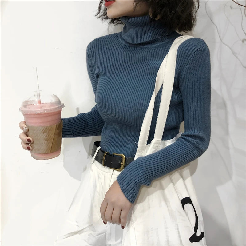 Women's Korean Turtleneck Sweater — Slim Knit Jumper