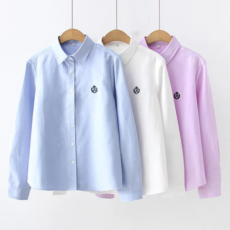 Women's Embroidered Long Sleeve Shirt - Simple Collared Blouse - photo 3