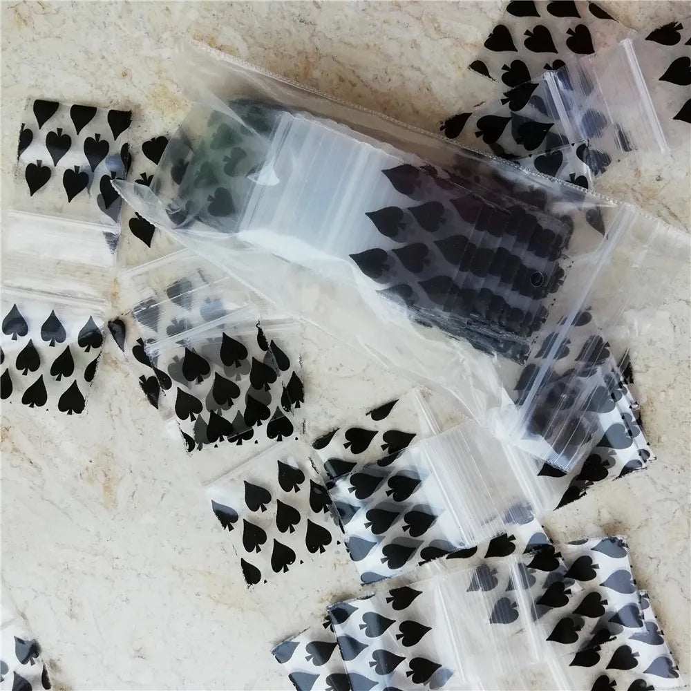 100pcs Mini Reclosable Storage Baggies - Zip Craft Bags (Spades Print)