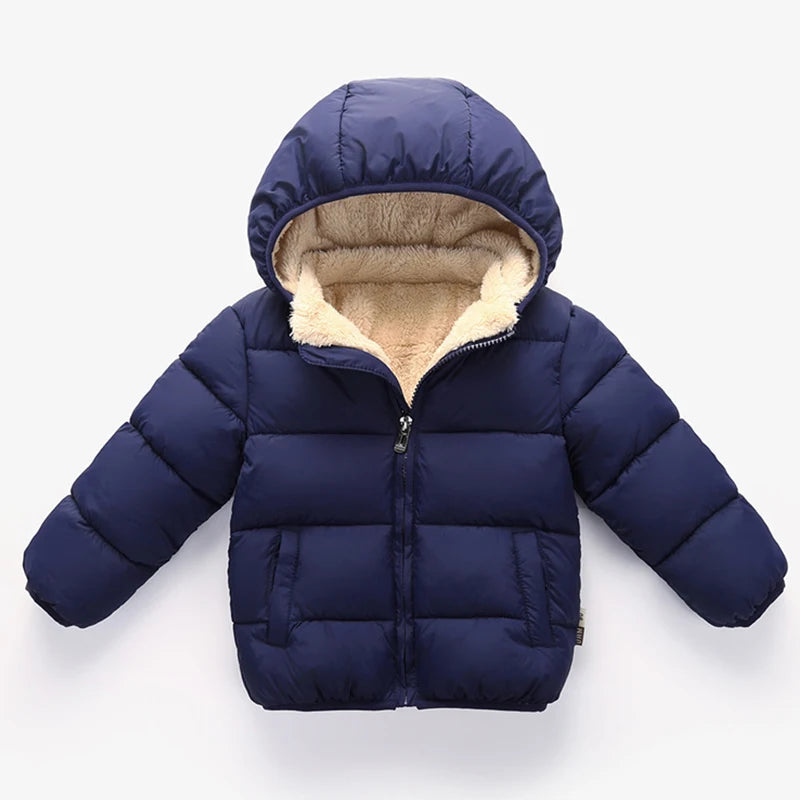Kids Fur Hood Plush Jacket - Thickened Winter Outerwear for Boys & Girls