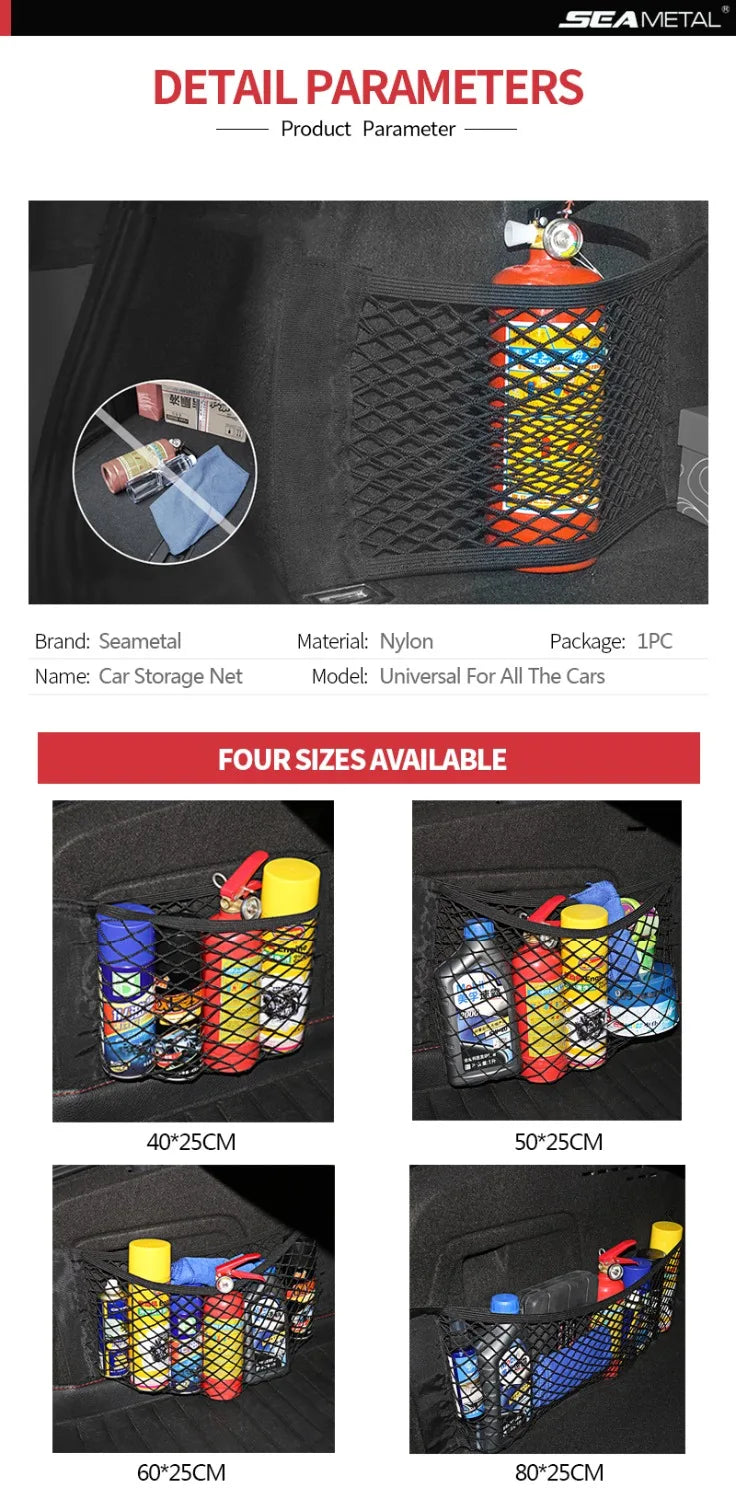 Car Accessories Organizer Car Trunk Net Nylon SUV Auto Cargo Storage Mesh Holder Universal Automotive Luggage Bag Travel Pockets