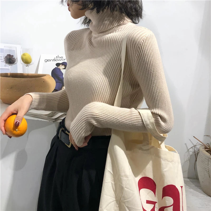 Women's Korean Turtleneck Sweater — Slim Knit Jumper