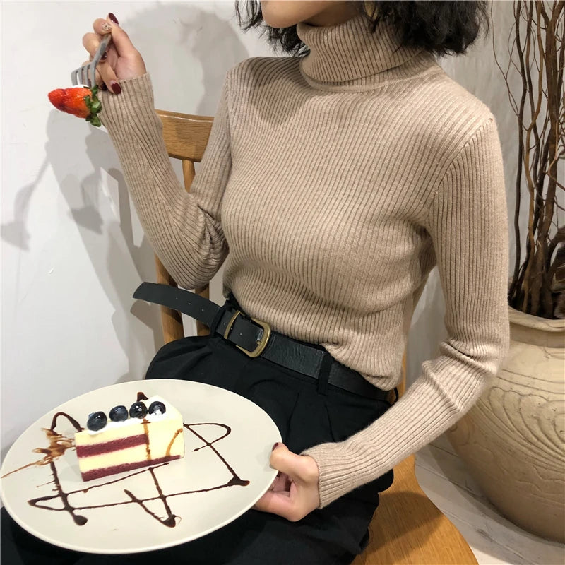 Women's Korean turtleneck sweater, slim knit — view 18 of 20