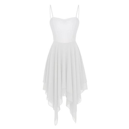 Women's spaghetti-strap asymmetric chiffon ballet dress