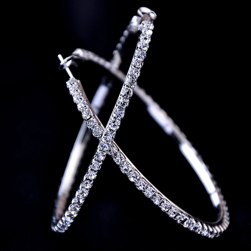 2026 New 30-100mm Large Crystal Hoops Earrings Paparazzi Basketball Wives CZ Hip Hop Earrings Christmas Jewelry Gift