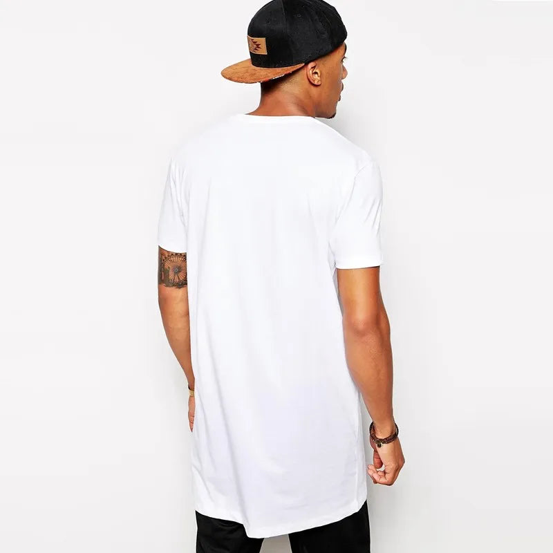 Men's Longline T-Shirt — Extra Long Hip-Hop Tee, White
