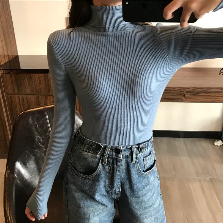 Women's Ribbed Turtleneck Sweater — Thick Knit Jumper