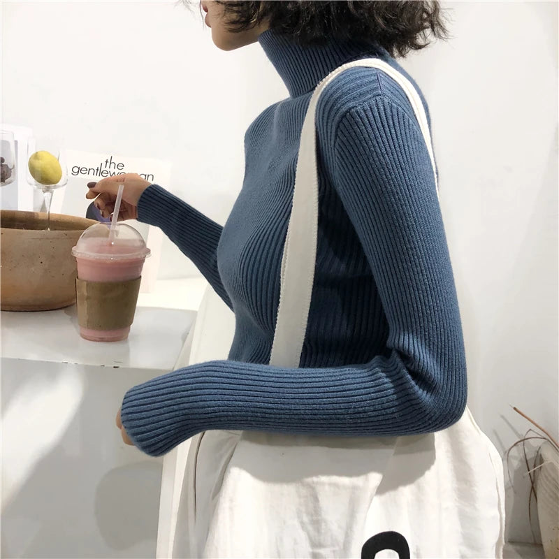 Women's Korean Turtleneck Sweater — Slim Knit Jumper