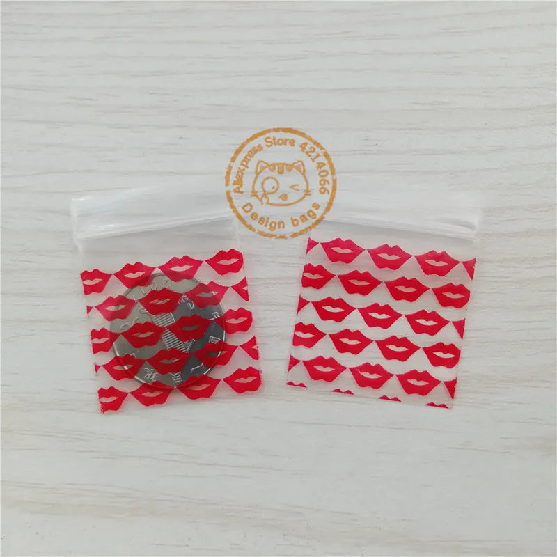 100pcs Mini Reclosable Storage Baggies - 1.25" Zip Craft Bags (Red Print)