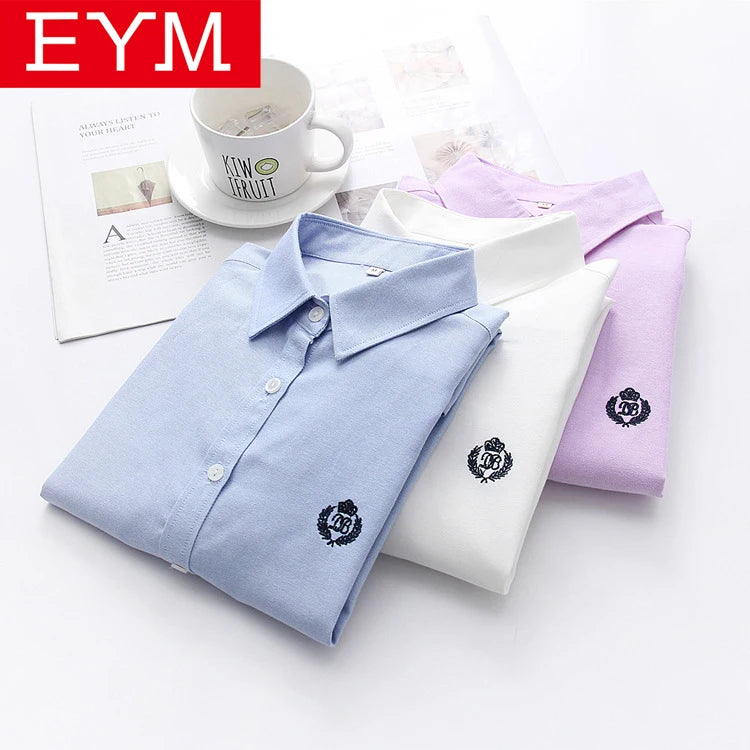 Women's Embroidered Long Sleeve Shirt - Simple Collared Blouse