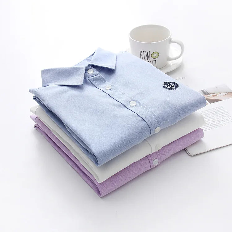 Women's Embroidered Long Sleeve Shirt - Simple Collared Blouse - photo 2