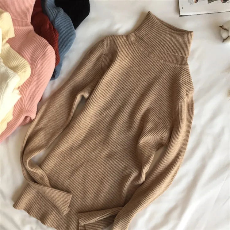 Women's Ribbed Turtleneck Sweater — Thick Knit Jumper
