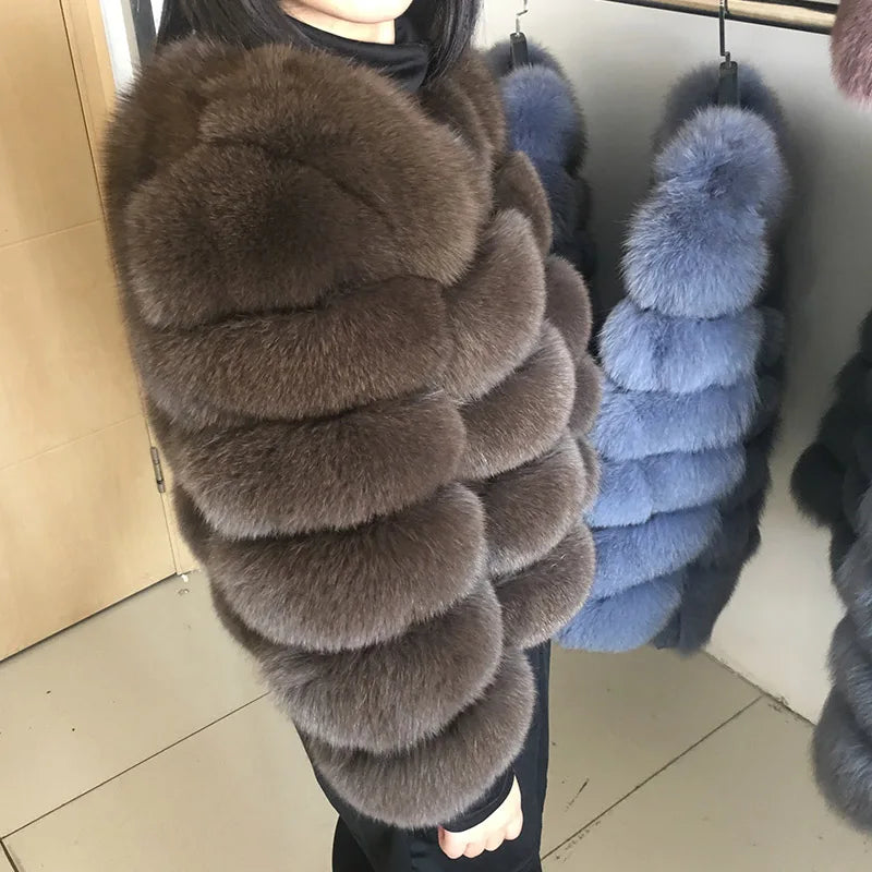 Women's Fox Fur Coat with Detachable Sleeves