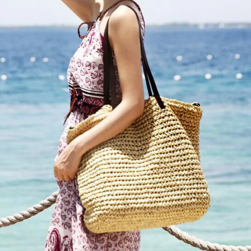 Women's Rattan Straw Beach Tote - Handwoven Large Summer Bag - photo 6