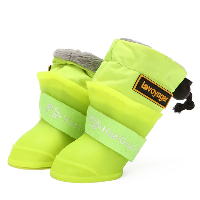 Fleece-Lined Dog Snow Boots - Adjustable Anti-Slip Booties for Small Dogs