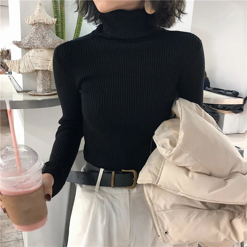 Women's Korean turtleneck sweater, slim knit — view 15 of 20