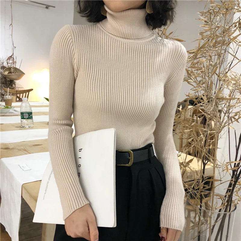 Women's Korean Turtleneck Sweater — Slim Knit Jumper