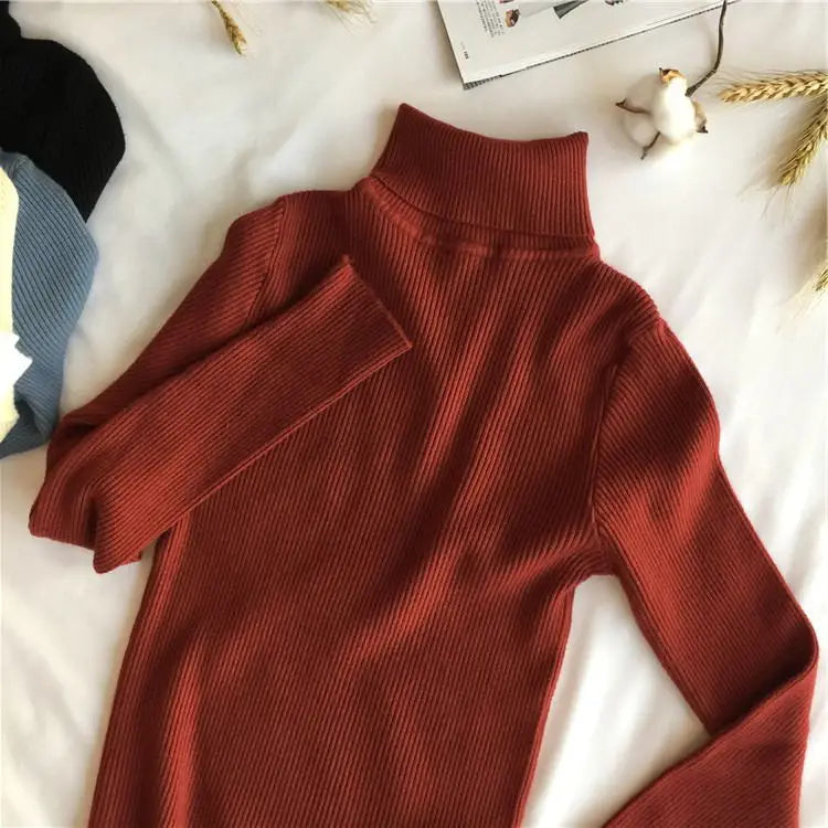 Women's Ribbed Turtleneck Sweater — Thick Knit Jumper