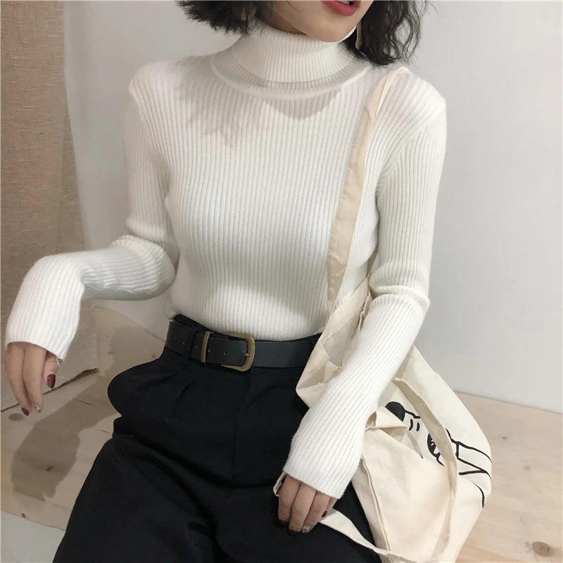 Women's Korean turtleneck sweater, slim knit — view 20 of 20