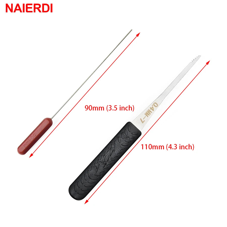 12PCS NAIERDI Lock Pick Set Locksmith Supplies Broken Key Auto Extractor Remove Hooks Stainless Steel DIY Hand Tools Hardware